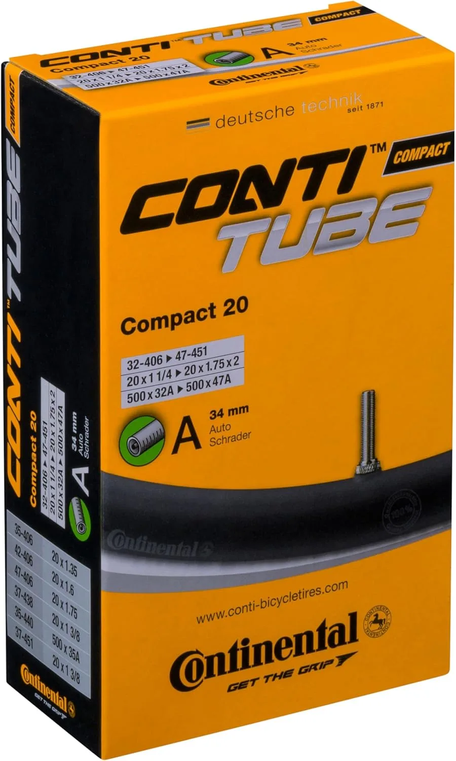 Continental 20" Bicycle Tube (Schrader 34mm)
