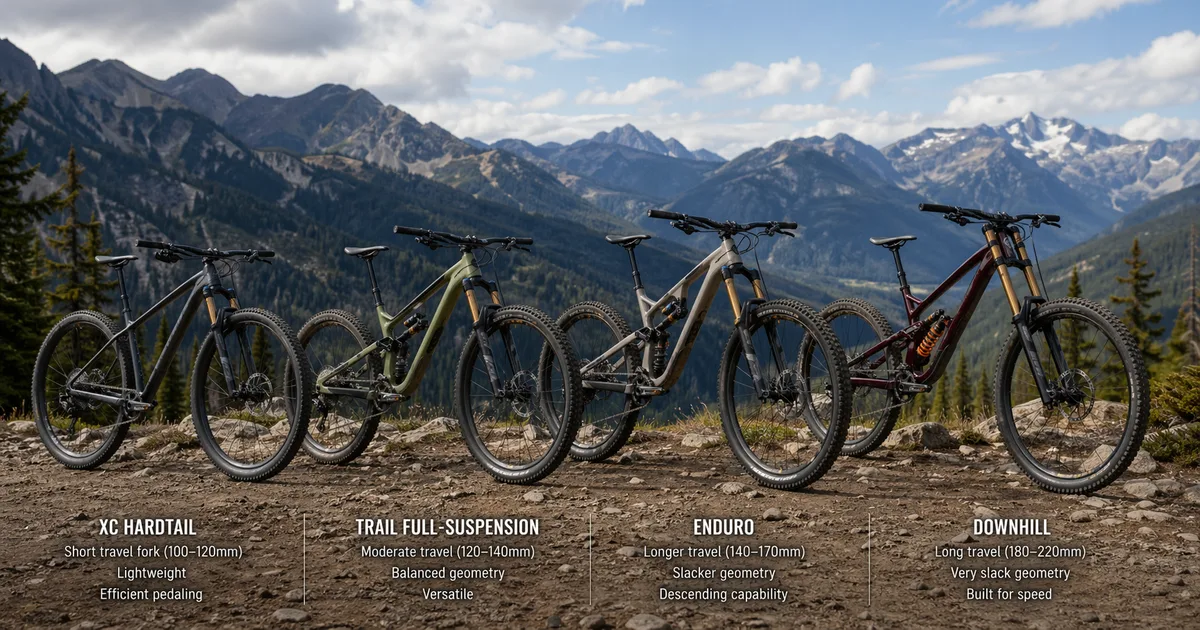 Cyclist riding through varied mountain terrain
