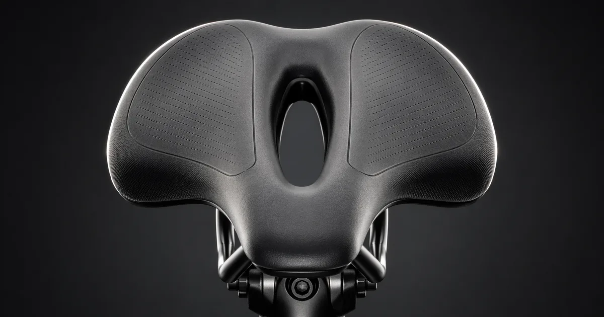 Close-up of a bicycle saddle showing ergonomic design