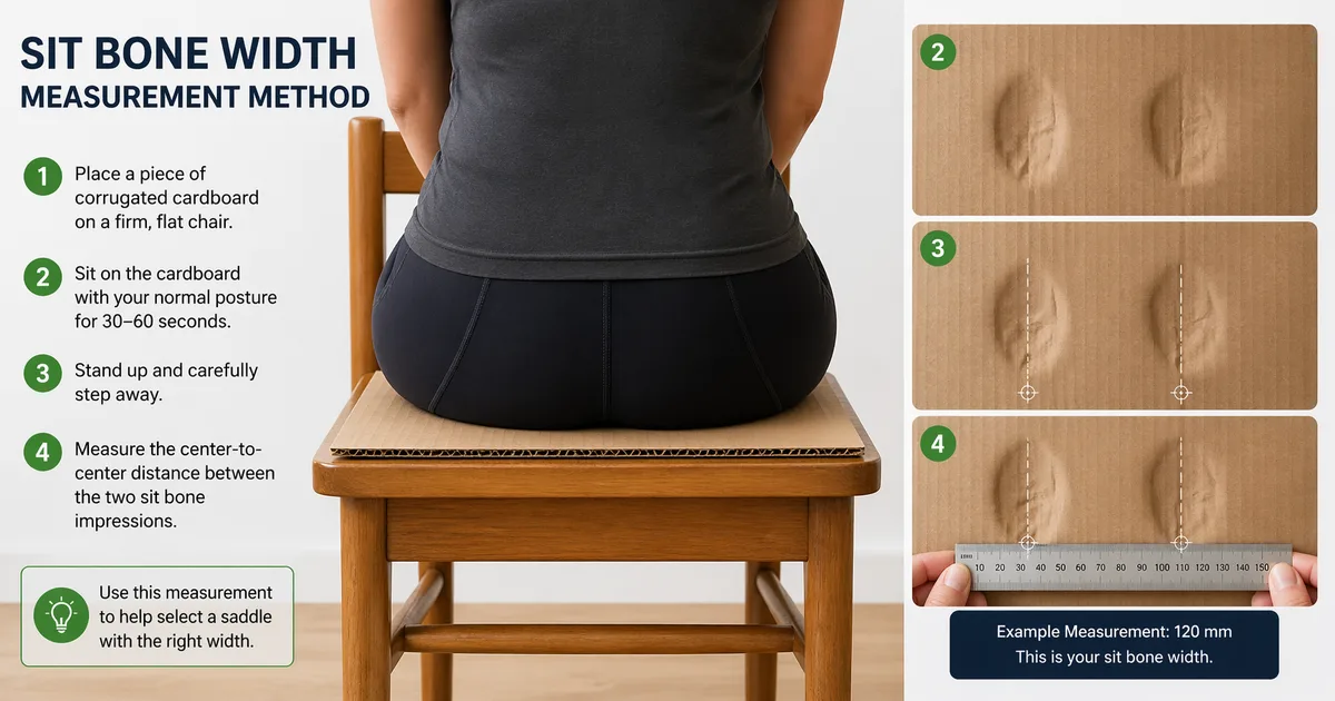 Measuring sit-bone width by sitting on corrugated cardboard and marking the two impression points left by the sit bones