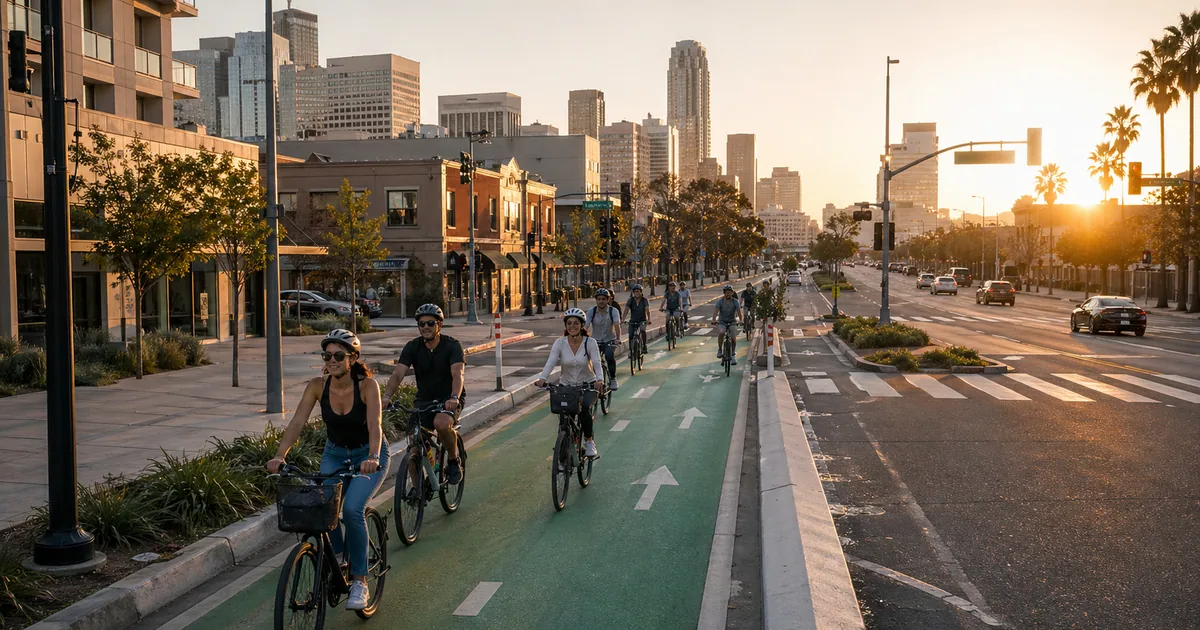 US bicycle laws hub - cyclists in a protected city bike lane